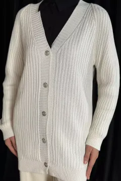 Tesettür Örme Triko Hırka Krem