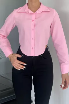 Uzun Kol Kadın Basic Gömlek Pembe
