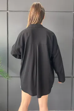 Uzun Kol Kadın Oversize Tarz Gömlek Siyah