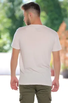 Erkek Likralı V Yaka Basic T-shirt Açıkpudra
