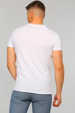 Erkek Likralı V Yaka Regular Fit Basic T-shirt Beyaz
