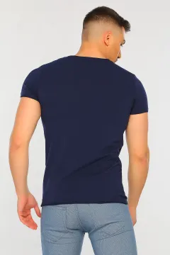 Erkek Likralı V Yaka Slim Fit Basic Body T-shirt Lacivert