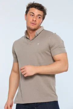 Erkek Likralı Polo Yaka T-shirt Vizon
