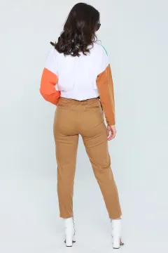 Kadın Yüksek Bel Likralı Bilek Boy Kumaş Pantolon Vizon