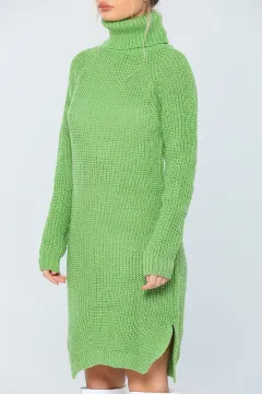 Kadın Likralı Boğazlı Uzun Triko Tunik Yeşil
