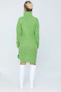 Kadın Likralı Boğazlı Uzun Triko Tunik Yeşil