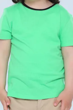 Erkek Çocuk Likralı Bisiklet Yaka T-shirt Yeşil