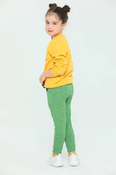 Kız Çocuk Likralı Kadife Cepli Pantolon Yeşil