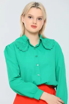 Kadın Bebe Yaka İşlemeli Gömlek Yeşil