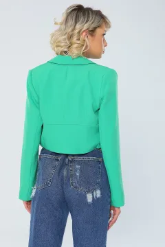 Kadın Kruvaze Yaka İç Astarlı Crop Blazer Ceket Yeşil