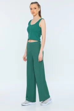Kadın Likralı Ekstra Yüksek Bel Salaş Pantolon Yeşil