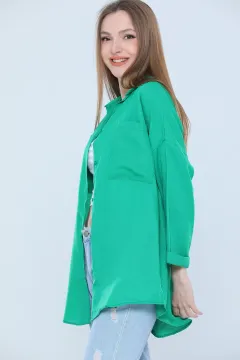 Kadın Oversize Kapri Kol Çift Cepli Gömlek Yeşil
