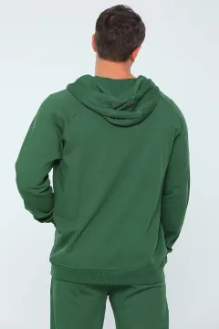 Erkek Kapüşonlu Fermuarlı Şardonlu Sweatshirt Yeşil