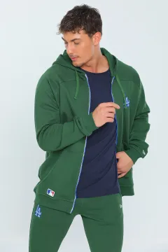 Kapüşonlu Fermuarlı Şardonlu Erkek Sweatshirt Yeşil