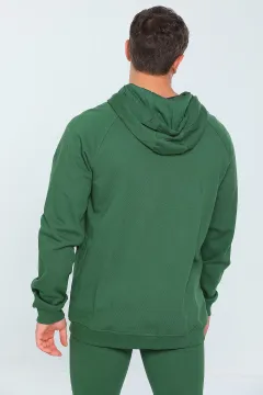 Kapüşonlu Fermuarlı Şardonlu Erkek Sweatshirt Yeşil