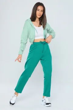 Kadın Ön Çımalı Bel Lastikli Pantolon Yeşil