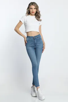 Yüksek Bel Likralı Kadın Jean Kot Pantolon Mavi