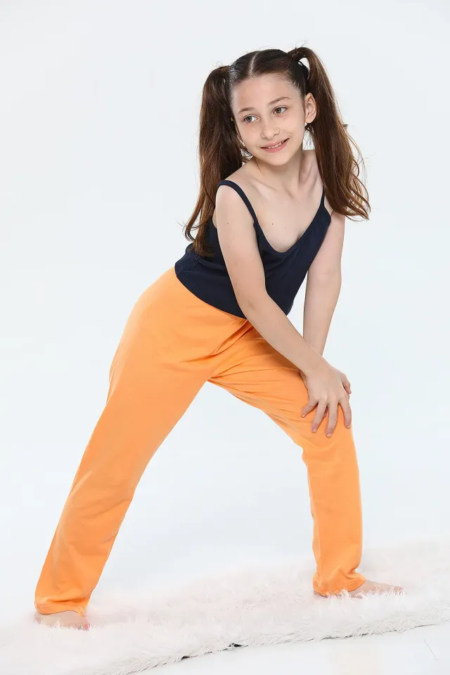 Kız Çocuk Likralı Pijama Altı Açık Orange
