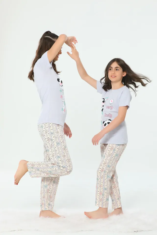 Very Tasty Baskılı Kısa Kol Kız Çocuk Pijama Takımı Açıkgri