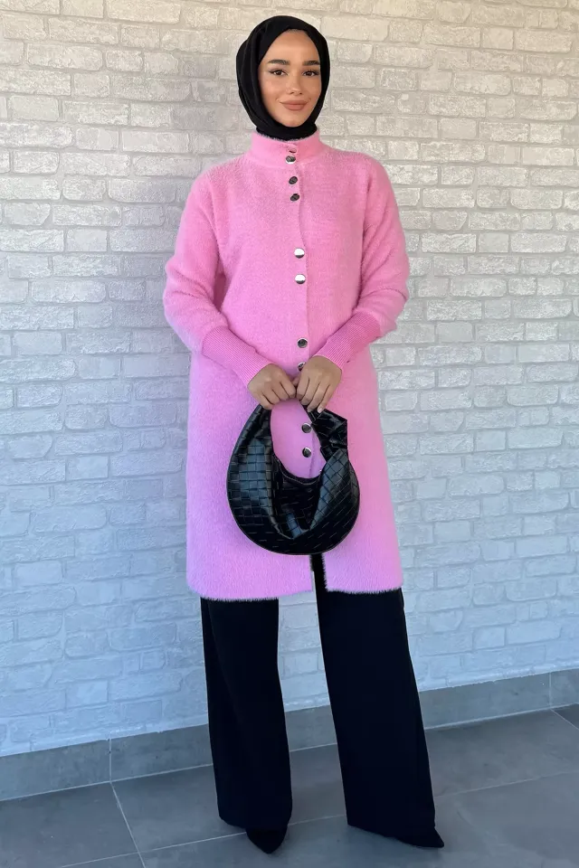 Angora Triko Hırka Pembe