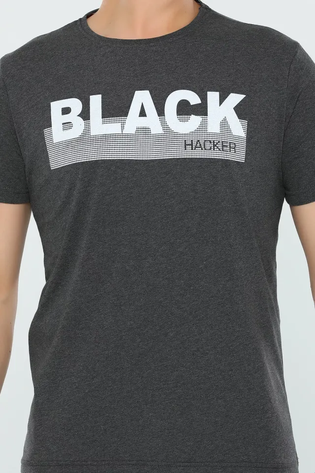 Erkek Likralı Black Baskılı T-shirt Antrasit
