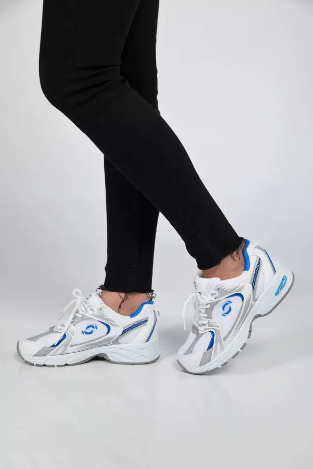 Bağcıklı Günlük Kadın Spor Ayakkabı Beyazsaksmavisi