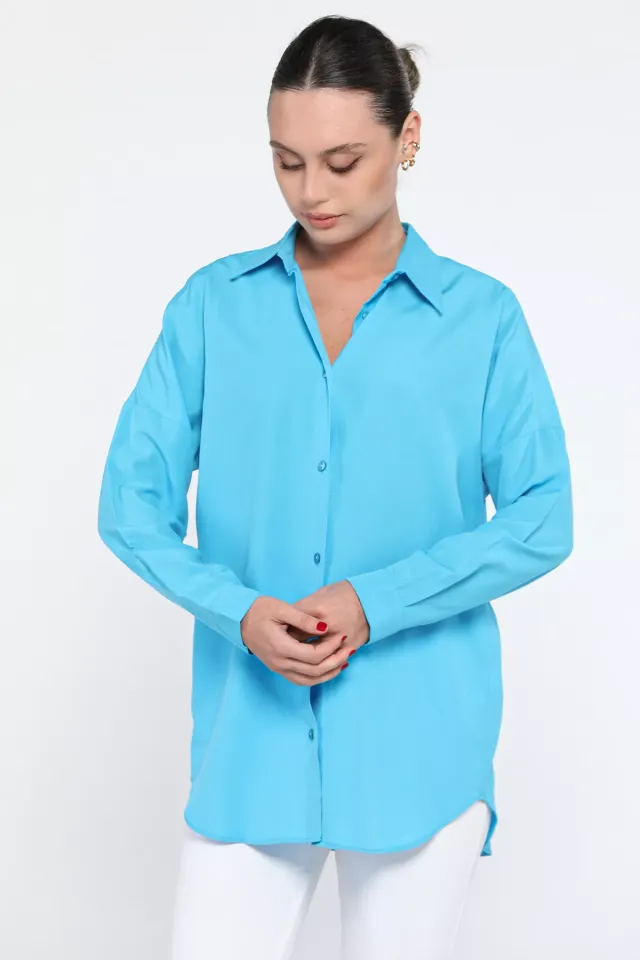 Basic Salaş Kadın Gömlek Mavi