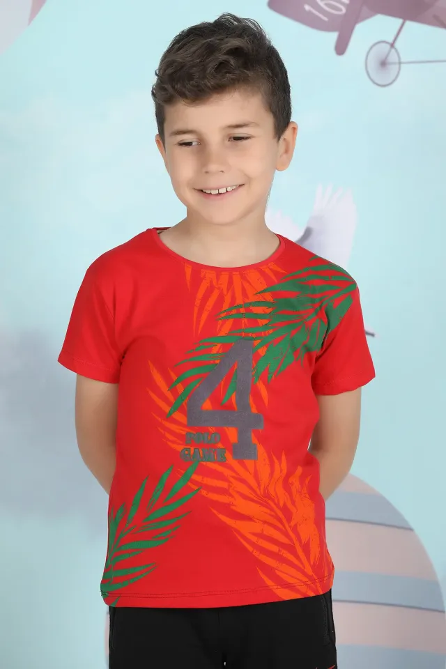 Erkek Çocuk Likralı Baskılı T-shirt Kırmızıfüme