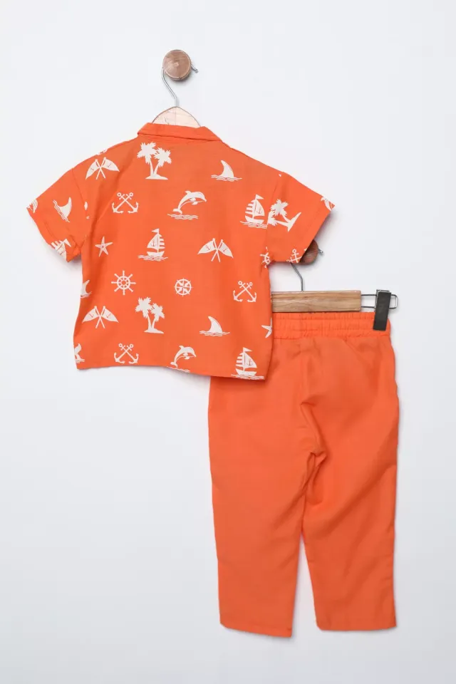 Baskılı Gömlek Pantolon Erkek Çocuk İkili Takım Orange