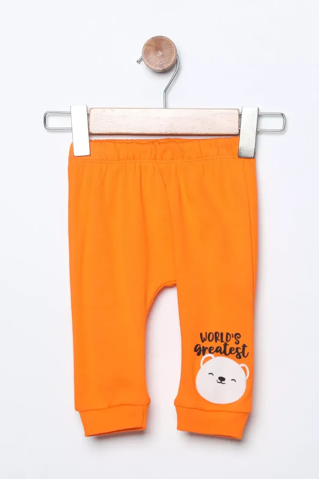 Bel Lastikli Baskılı Erkek Bebek Pijama Altı Orange