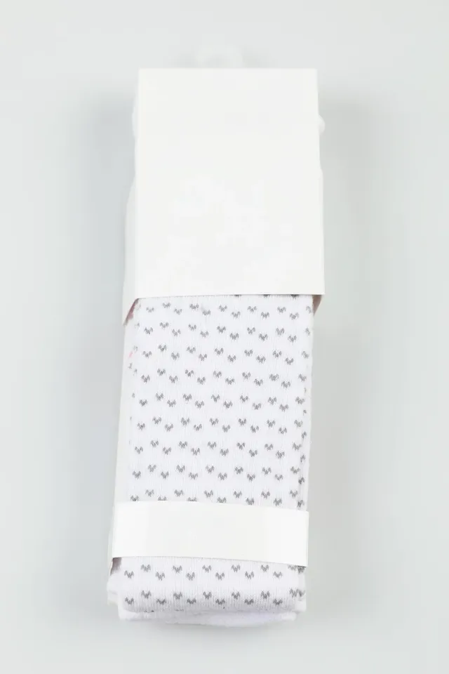Benek Desenli Likralı Kız Çocuk Külotlu Çorap Beyaz