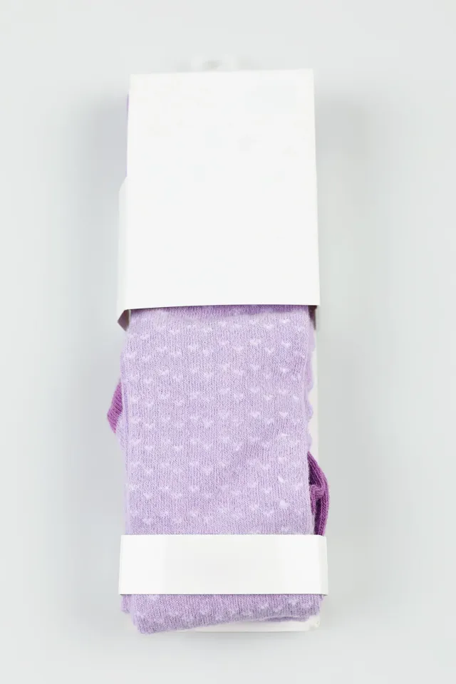 Benek Desenli Likralı Kız Çocuk Külotlu Çorap Lila