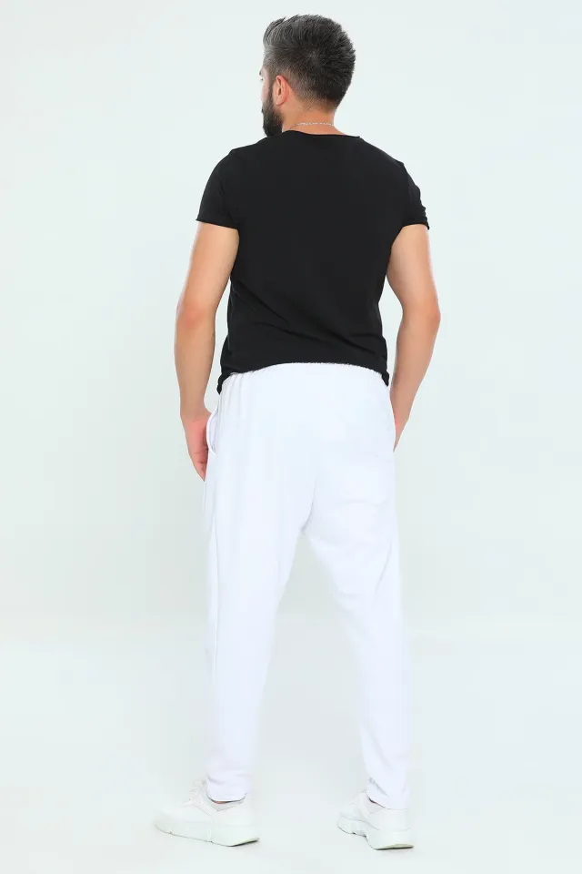 Erkek Likralı Bel Lastikli Cepli Şalvar Pantolon Beyaz