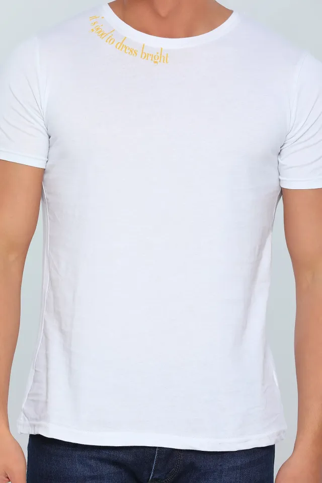 Erkek Likralı Bisiklet Yaka Slim Fit T-shirt Beyaz
