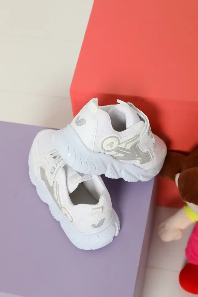 Çocuk Anaroklu Bağcıklı Cırtlı Günlük Spor Ayakkabı Beyaz