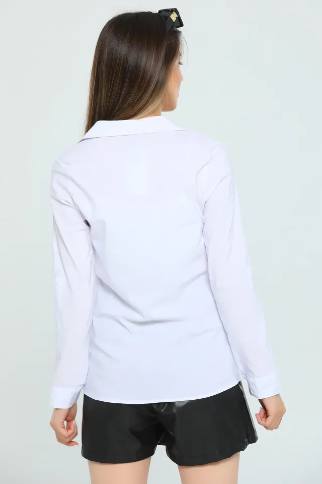 Kadın Düz Basic Gömlek Beyaz