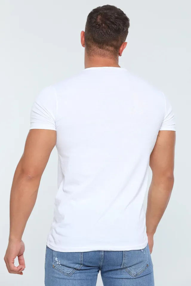 Erkek Likralı Bisiklet Yaka Slim Fit Basic Body T-shirt Beyaz