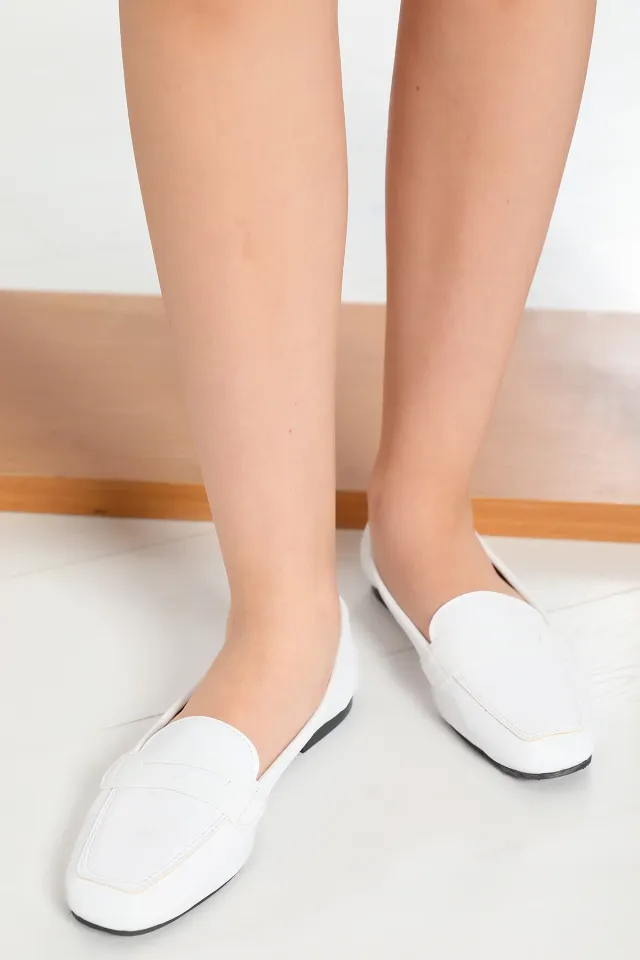 Kadın Düz Taban Günlük Babet Ayakkabı Beyaz