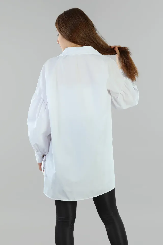 Kadın Kol Ucu Bağlamalı Salaş Tunik Gömlek Beyaz