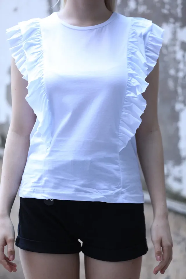 Kadın Likralı Bisiklet Ön Detaylı T-shirtt Beyaz
