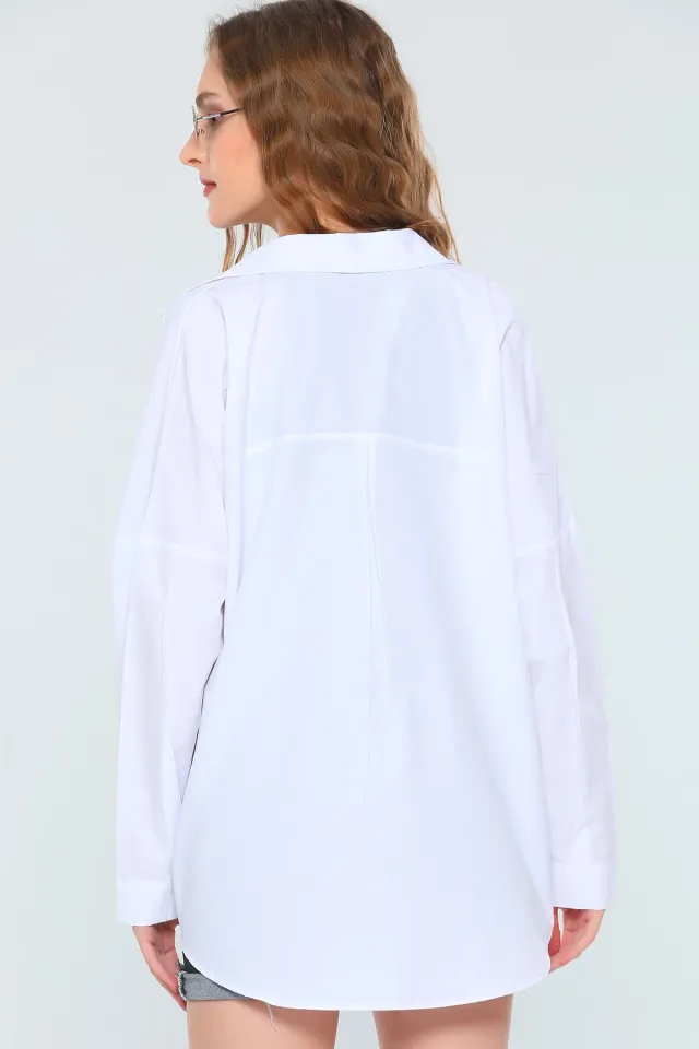 Kadın Oversize Ceket Gömlek Beyaz