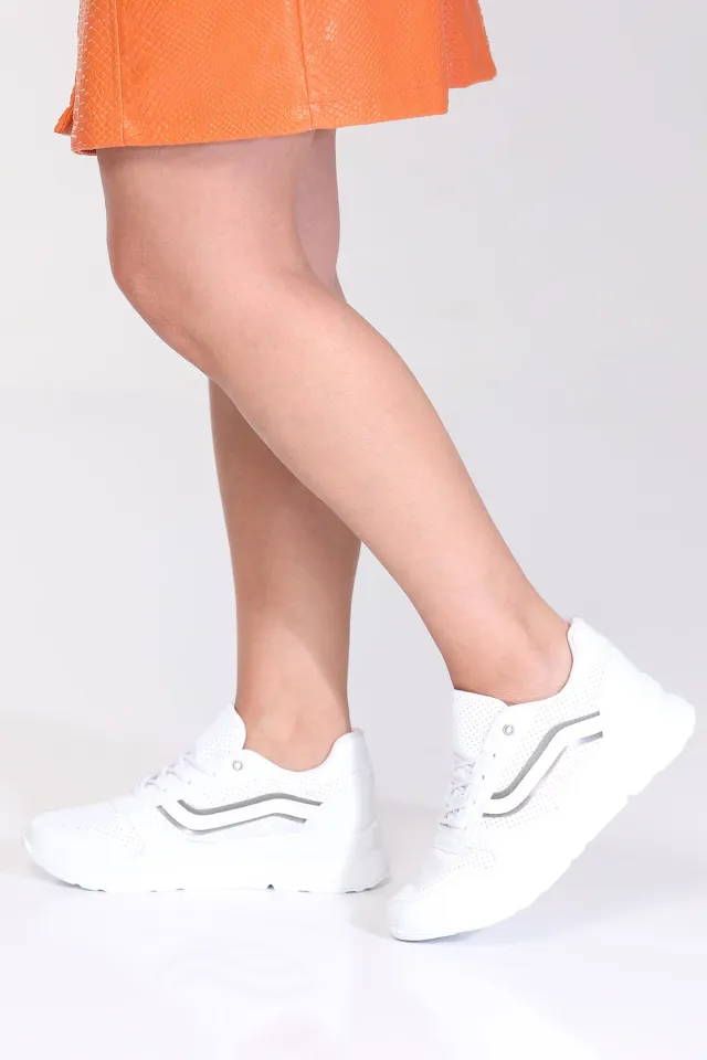 Kadın Yüksek Taban Bağcıklı Günlük Spor Ayakkabı Beyaz