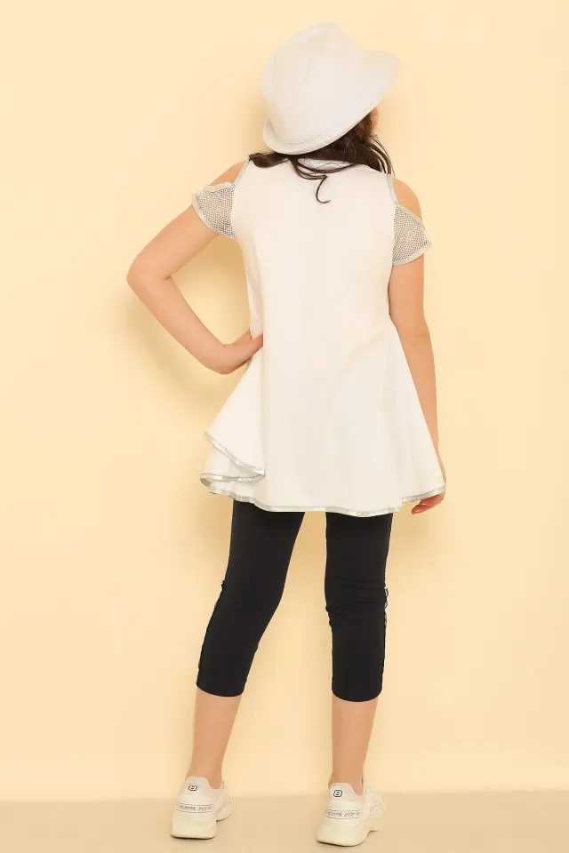 Kız Çocuk Likralı Bluz Tayt İkili Takım Beyaz