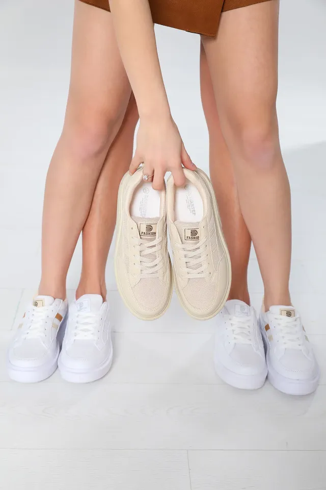 Kadın Bağcıklı Anaroklu Günlük Spor Ayakkabı Beyazbej