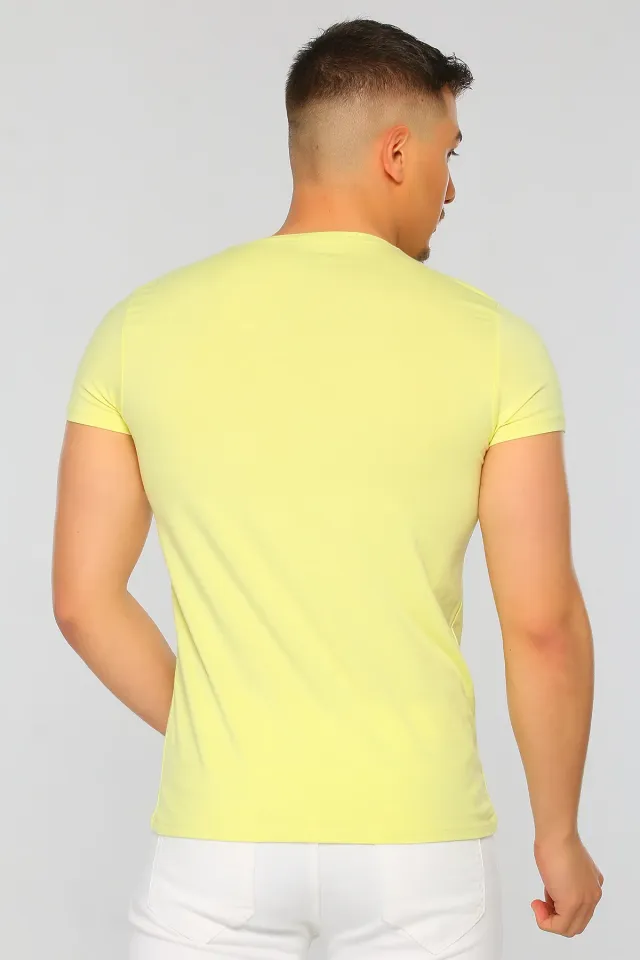 Erkek Likralı Bisiklet Yaka Slim Fit Basıc Body T-shirt A.sarı