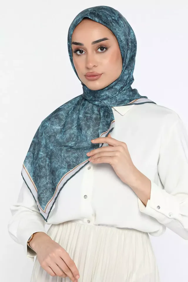 Bonjela Soft Desenli Eşarp Petrol