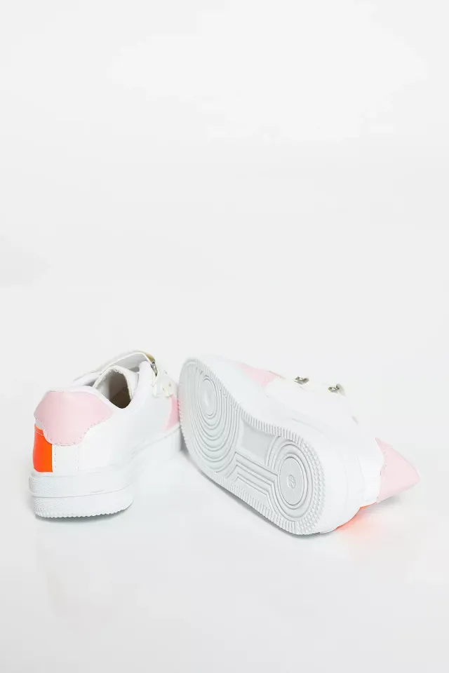 Çift Bantlı Cırtcırtlı Kız-erkek Çocuk Spor Ayakkabı Beyazpembe