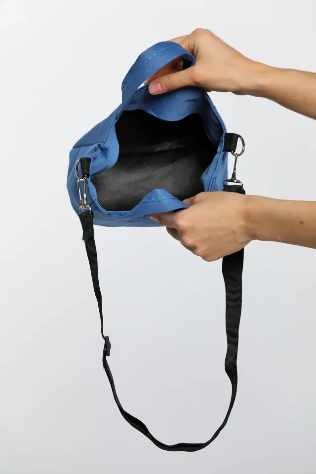 Çıtçıtlı Yumuşak Bez Kumaş The B Bag Baskılı Günlük Çanta Mavi