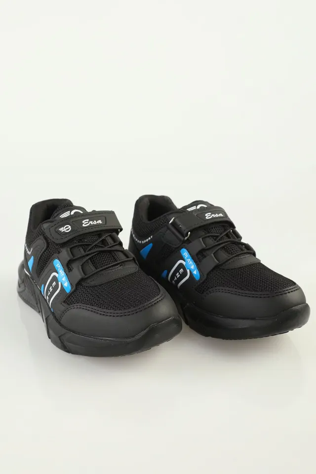 Çocuk Bağcık Lastik Detaylı Çırtlı Spor Ayakkabı Siyah