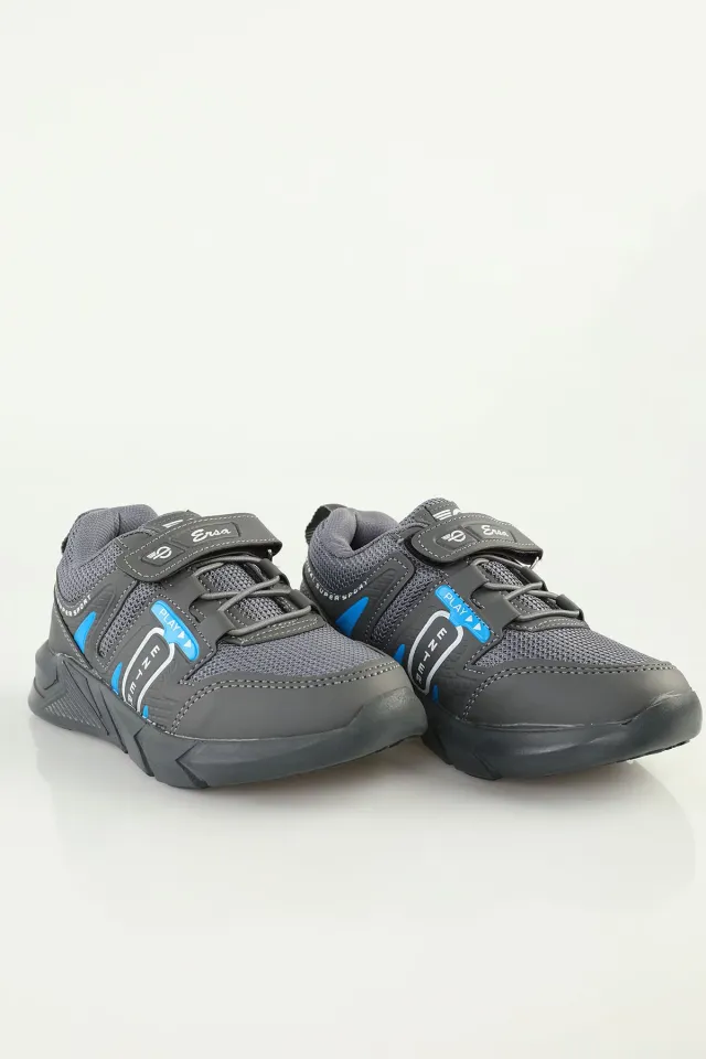 Çocuk Bağcık Lastik Detaylı Çırtlı Spor Ayakkabı Füme